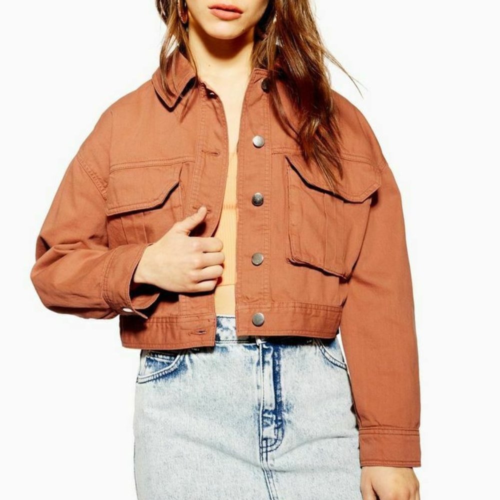 Topshop Avril Cropped Cargo Shirt Jacket Shacket Blush Cotton 8 10 NWT - Picture 2 of 9